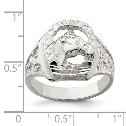 Sterling Silver Horseshoe With Horse Head Ring