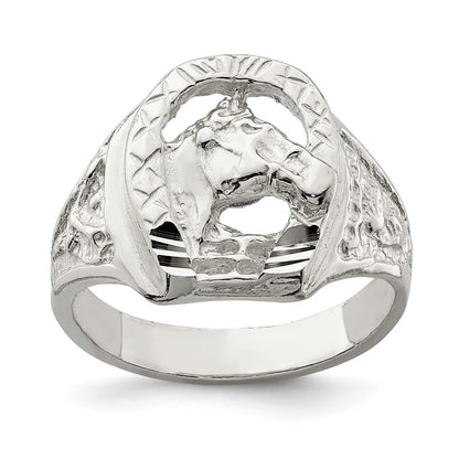 Sterling Silver Horseshoe With Horse Head Ring