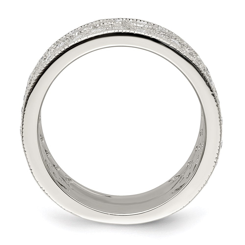 Sterling Silver Rhodium Plated Polished Cz Vintage Ring