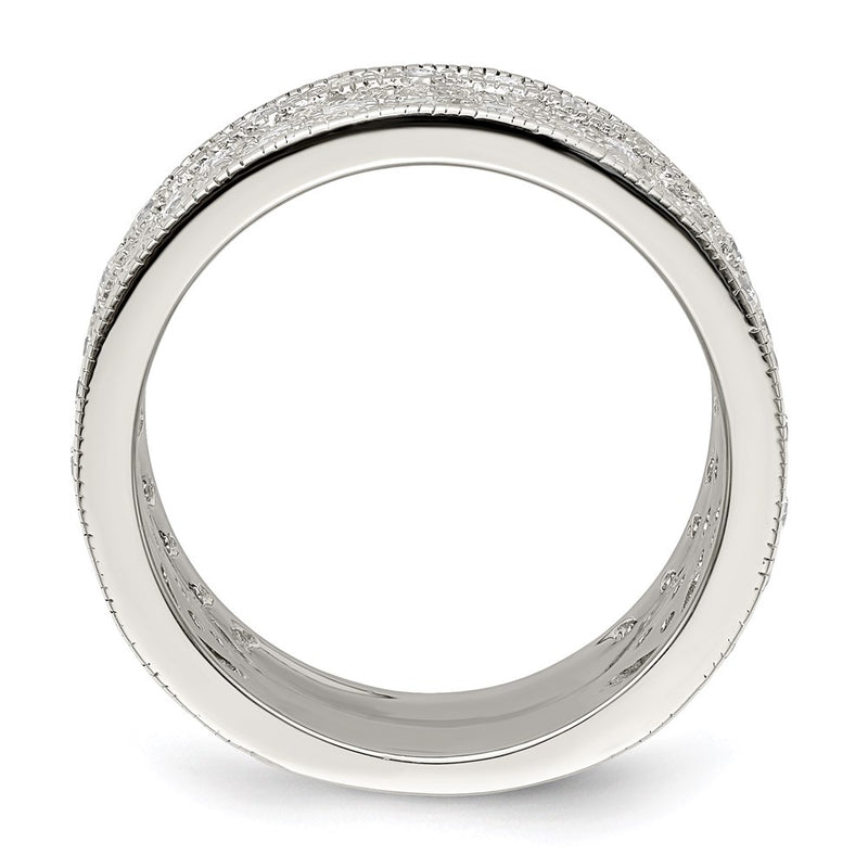 Sterling Silver Rhodium Plated Polished Cz Vintage Ring