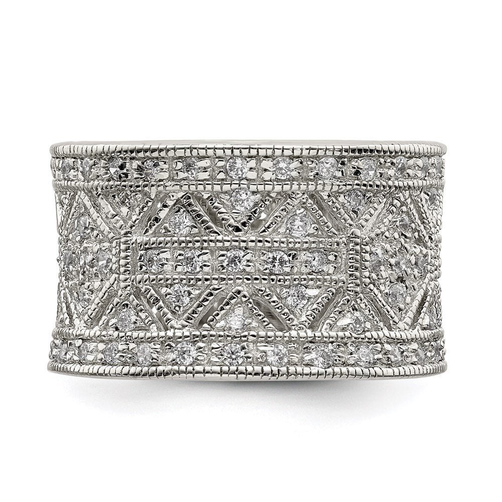 Sterling Silver Rhodium Plated Polished Cz Vintage Ring