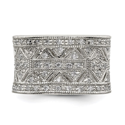 Sterling Silver Rhodium Plated Polished Cz Vintage Ring