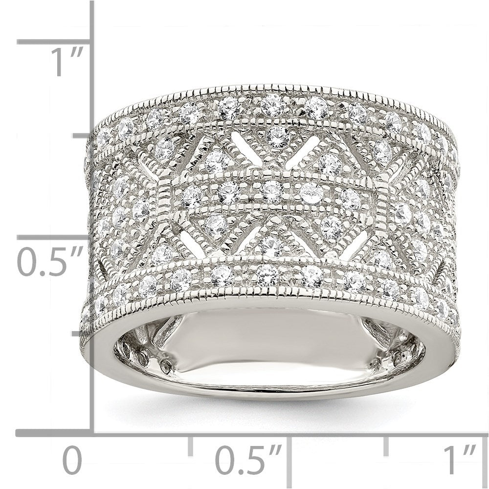 Sterling Silver Rhodium Plated Polished Cz Vintage Ring