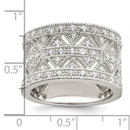 Sterling Silver Rhodium Plated Polished Cz Vintage Ring