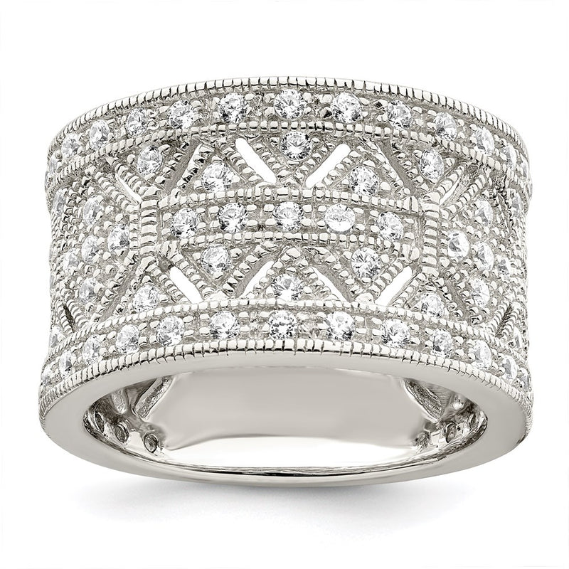 Sterling Silver Rhodium Plated Polished Cz Vintage Ring