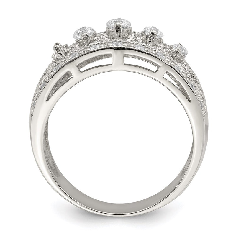 Sterling Silver Rhodium Plated Polished Cz Vintage Ring