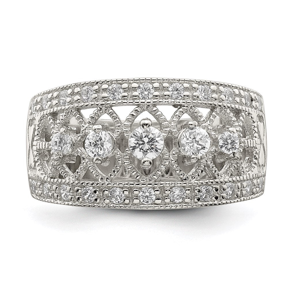 Sterling Silver Rhodium Plated Polished Cz Vintage Ring