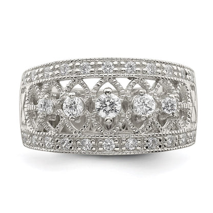 Sterling Silver Rhodium Plated Polished Cz Vintage Ring