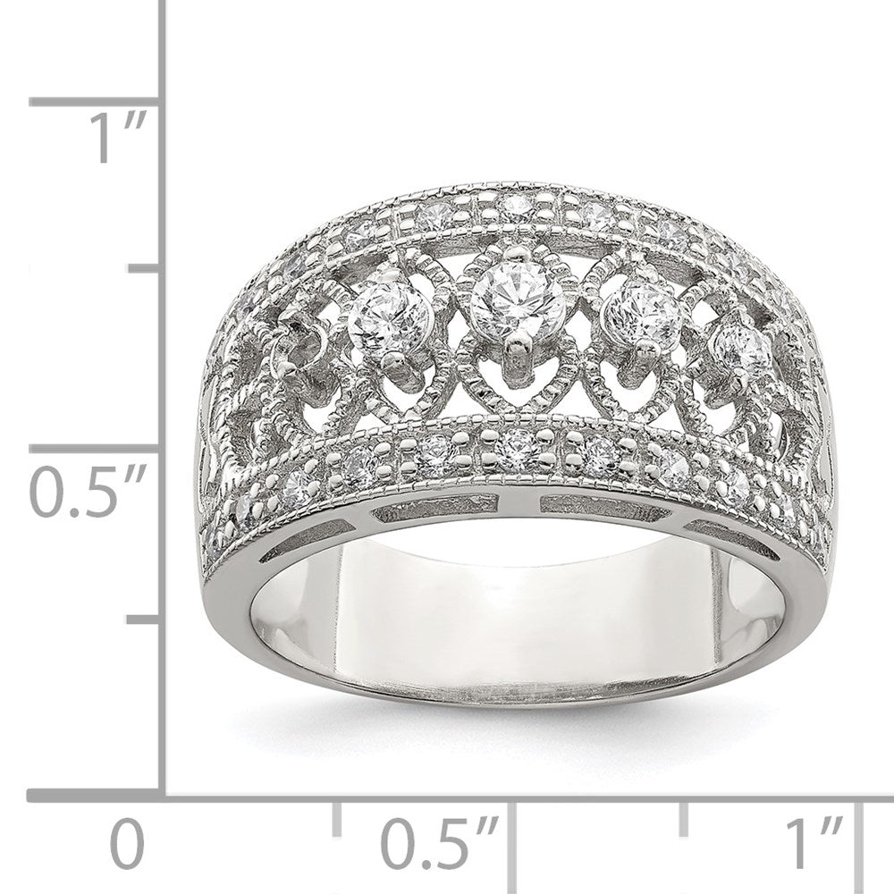 Sterling Silver Rhodium Plated Polished Cz Vintage Ring