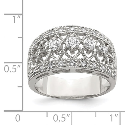 Sterling Silver Rhodium Plated Polished Cz Vintage Ring