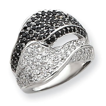 Sterling Silver Black & White Cz Ring (Size 6 Only)