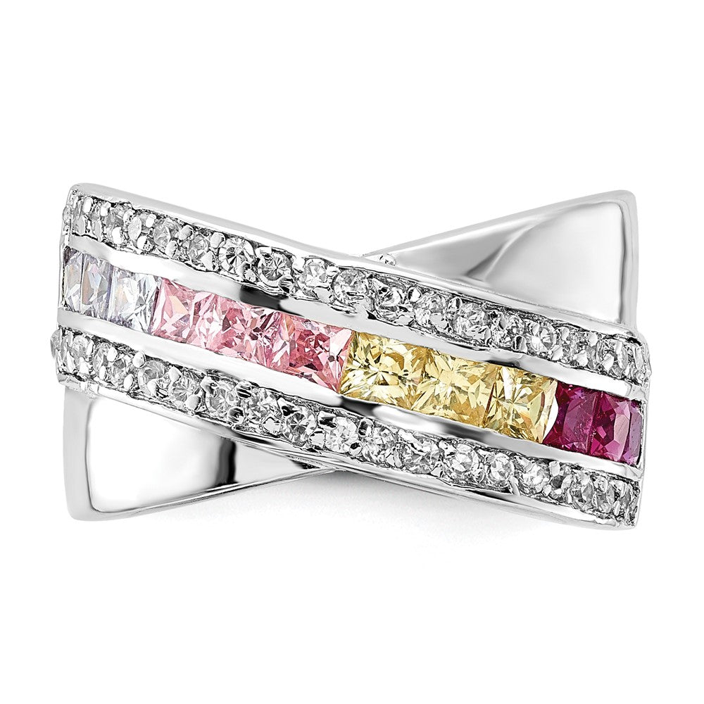 Sterling Silver Multi Color Cz Ring (Size 8 Only)