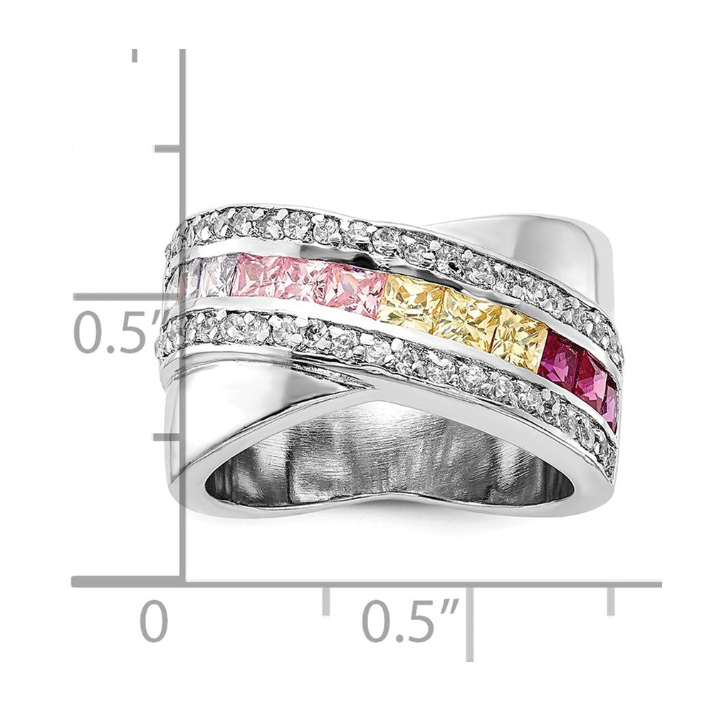 Sterling Silver Multi Color Cz Ring (Size 8 Only)