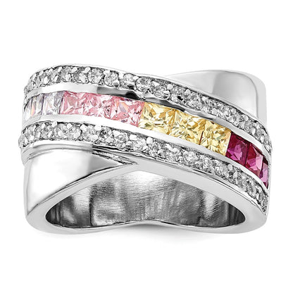 Sterling Silver Multi Color Cz Ring (Size 8 Only)