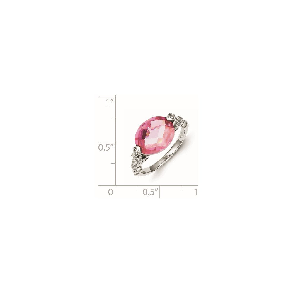 Sterling Silver Rhodium Plated Pink And Clear Cz Ring
