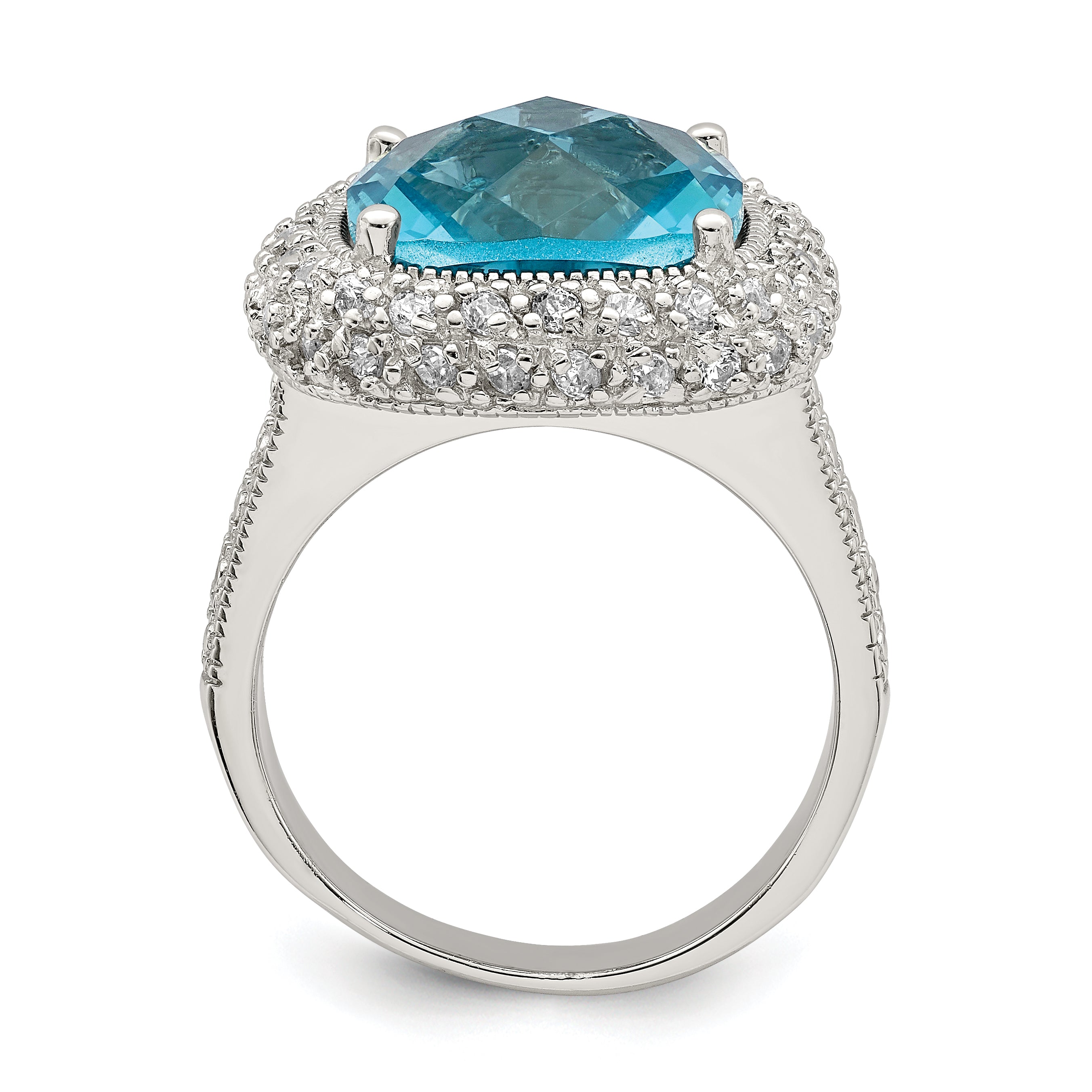 Sterling Silver Rhodium Plated Blue Cz Ring