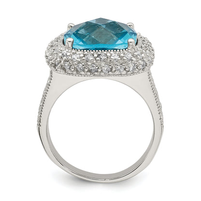 Sterling Silver Rhodium Plated Blue Cz Ring