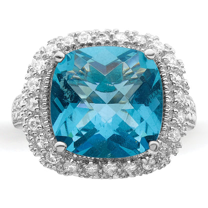 Sterling Silver Rhodium Plated Blue Cz Ring