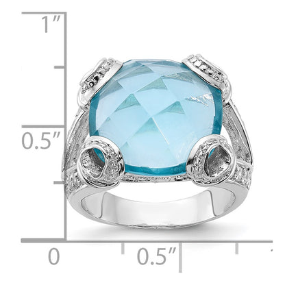Sterling Silver Blue & Clear Cz Ring (Size 7 Only)