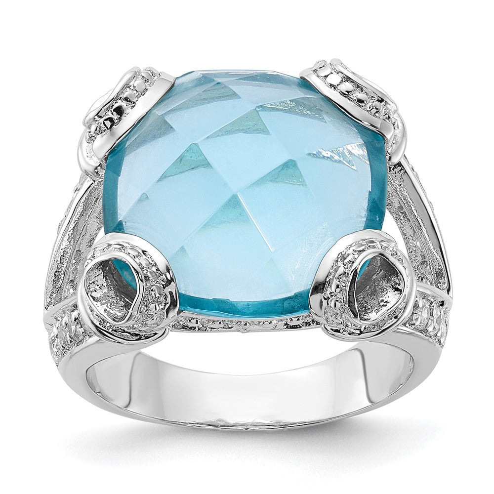 Sterling Silver Blue & Clear Cz Ring (Size 7 Only)