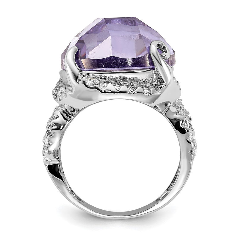 Sterling Silver Polished Fancy Purple & Clear Cz Ring (Size 6 Only)