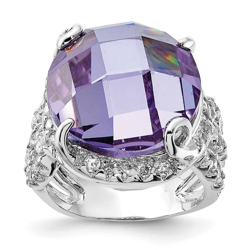 Sterling Silver Polished Fancy Purple & Clear Cz Ring (Size 6 Only)
