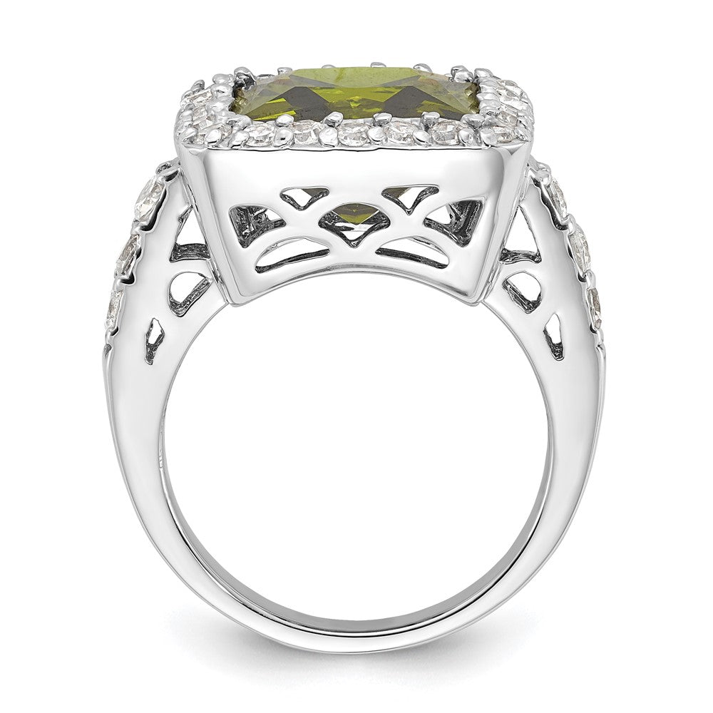 Sterling Silver Olive & Clear Cz Halo Ring (Size 6 Only)