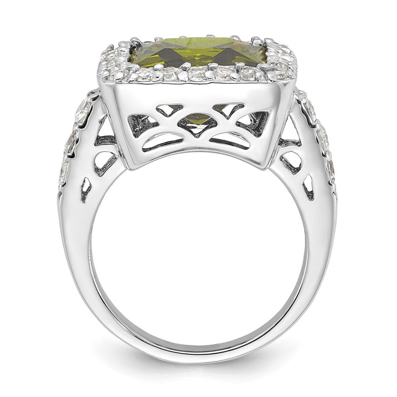 Sterling Silver Olive & Clear Cz Halo Ring (Size 6 Only)