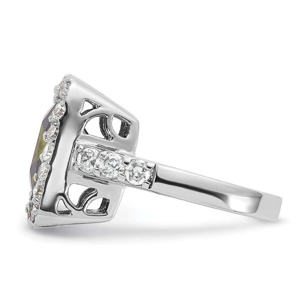 Sterling Silver Olive & Clear Cz Halo Ring (Size 6 Only)