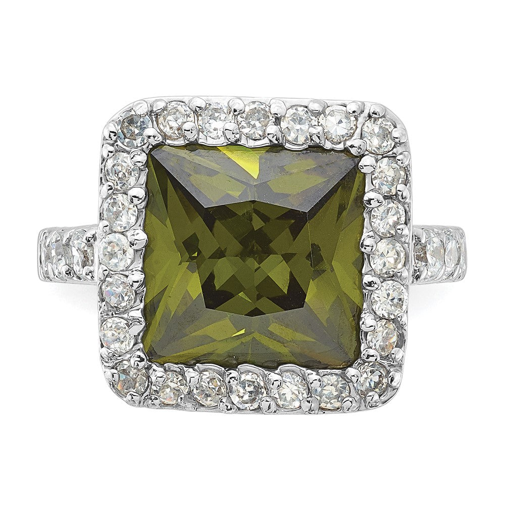 Sterling Silver Olive & Clear Cz Halo Ring (Size 6 Only)