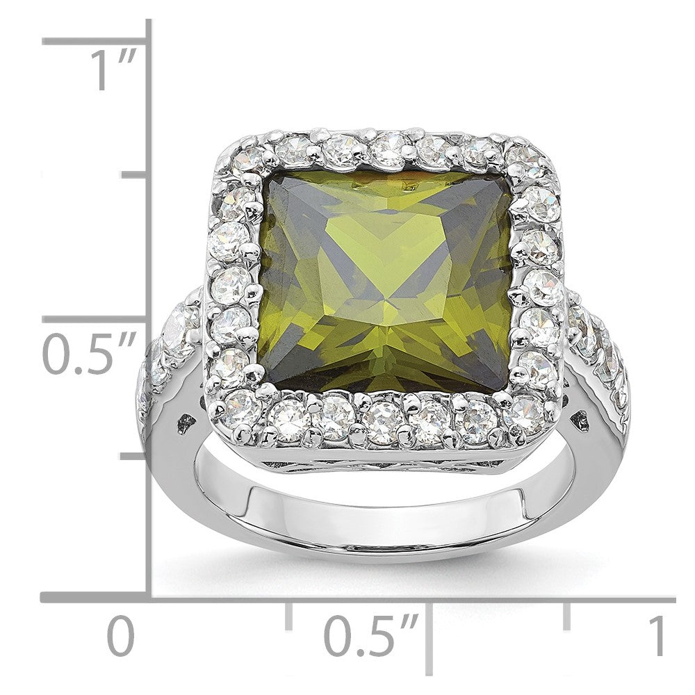 Sterling Silver Olive & Clear Cz Halo Ring (Size 6 Only)
