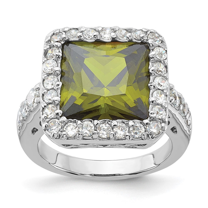 Sterling Silver Olive & Clear Cz Halo Ring (Size 6 Only)