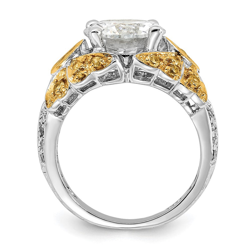Sterling Silver & Gold Tone Vermeil Yellow Clear Cz Ring (Size 7 Only)