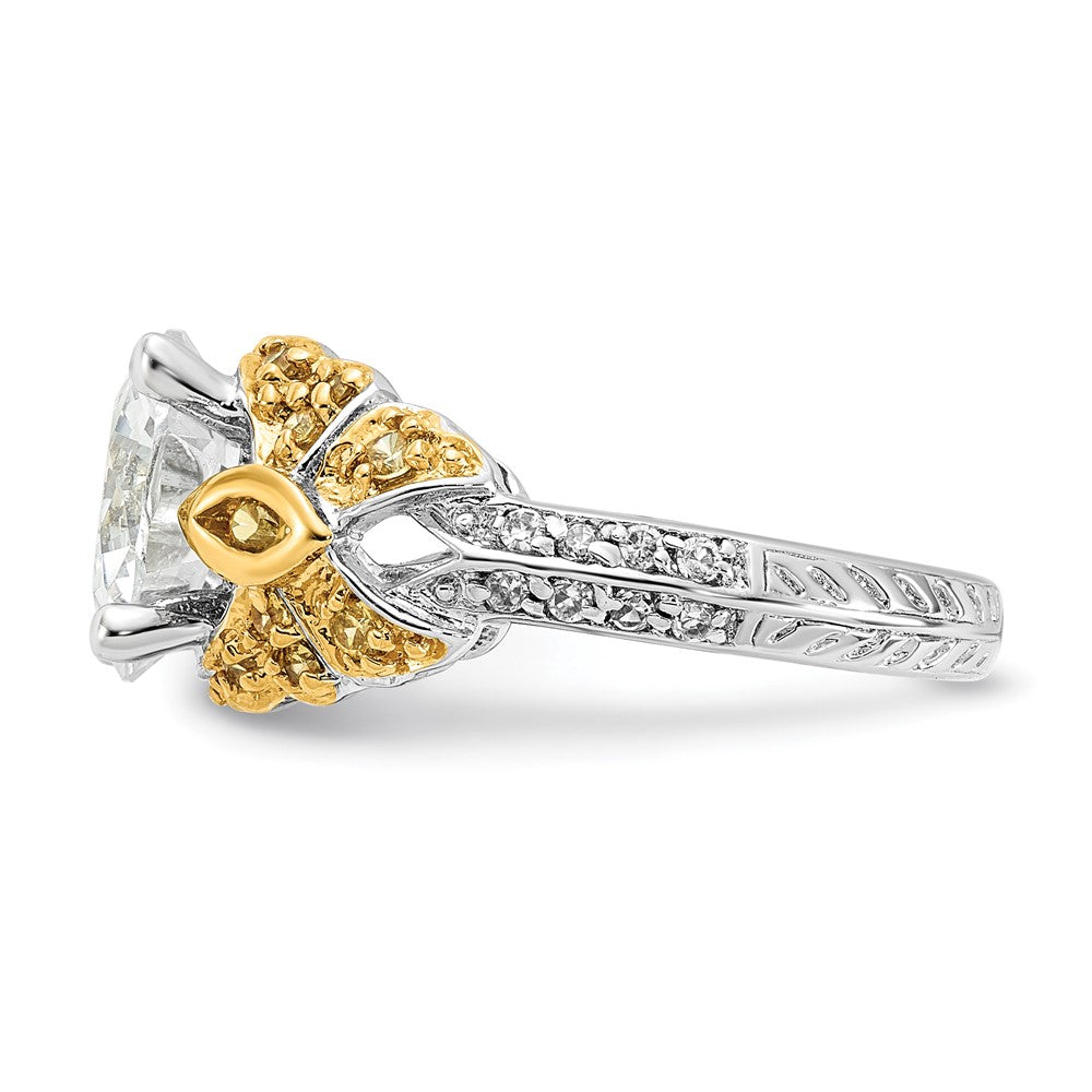 Sterling Silver & Gold Tone Vermeil Yellow Clear Cz Ring (Size 7 Only)