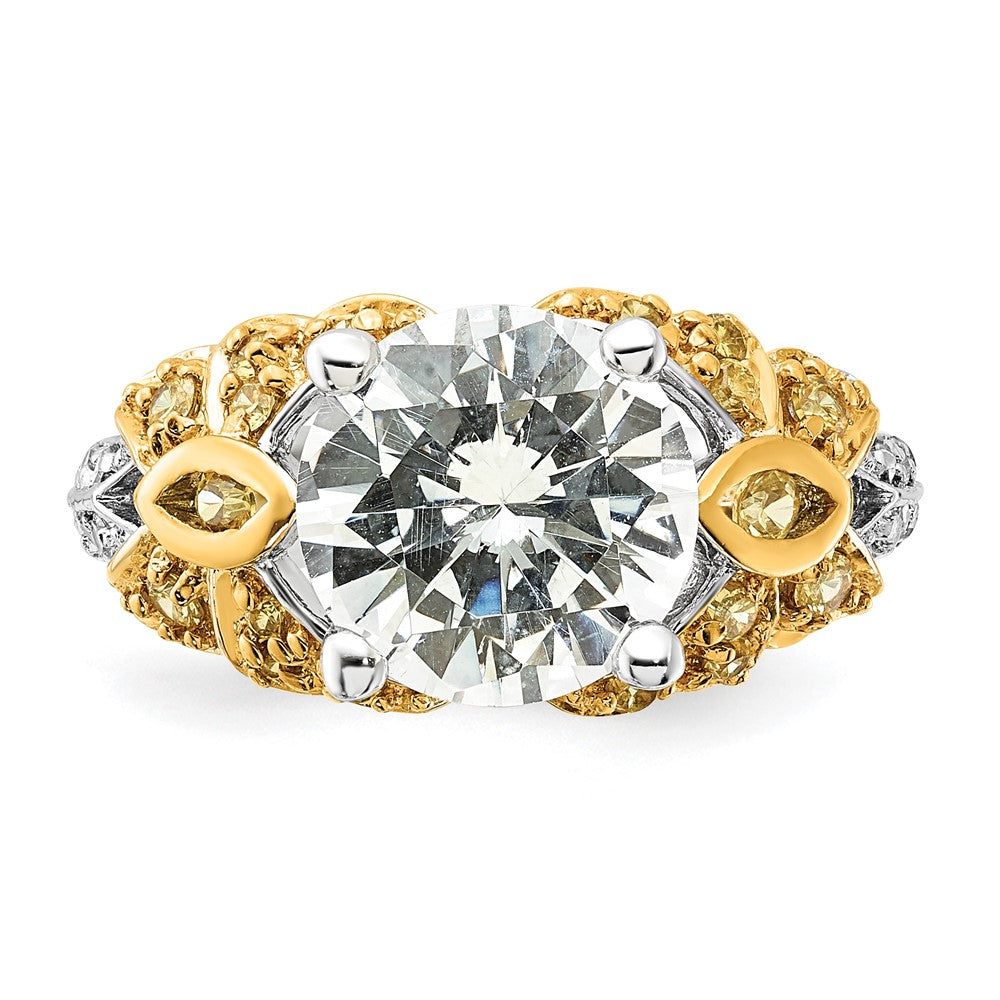 Sterling Silver & Gold Tone Vermeil Yellow Clear Cz Ring (Size 7 Only)