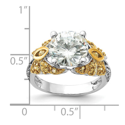 Sterling Silver & Gold Tone Vermeil Yellow Clear Cz Ring (Size 7 Only)