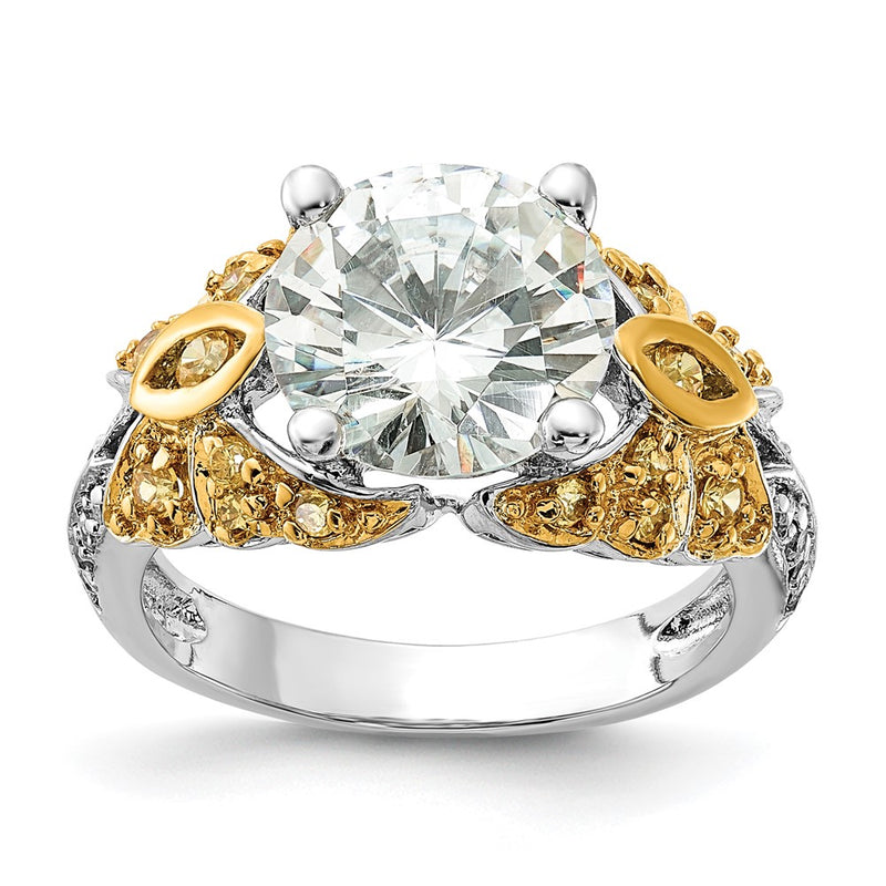 Sterling Silver & Gold Tone Vermeil Yellow Clear Cz Ring (Size 7 Only)