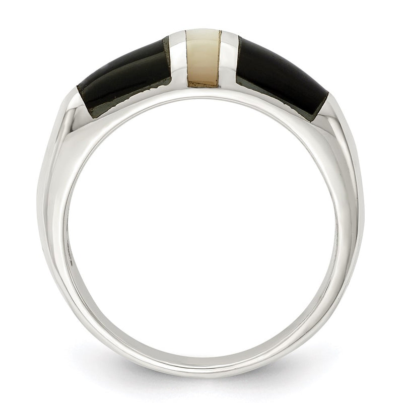 Sterling Silver Onyx & Mother Of Pearl Ring