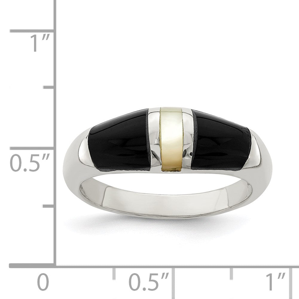 Sterling Silver Onyx & Mother Of Pearl Ring