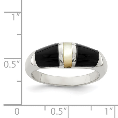 Sterling Silver Onyx & Mother Of Pearl Ring