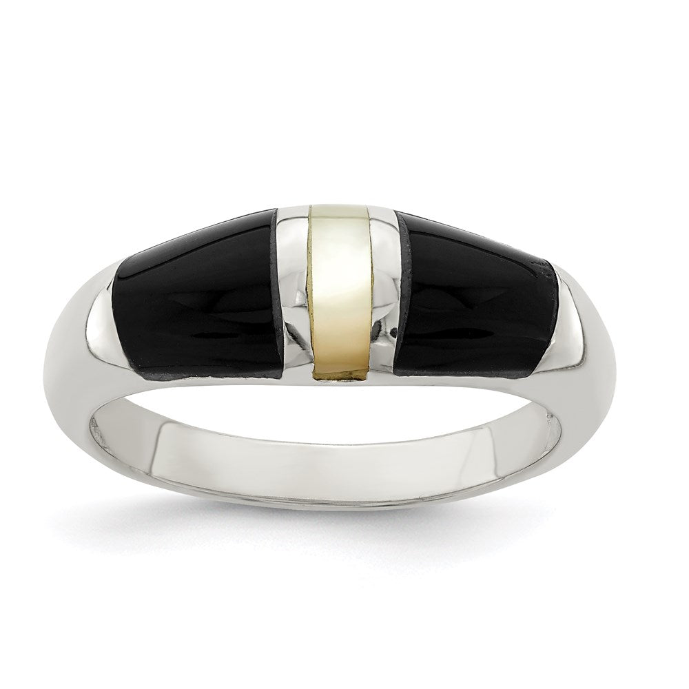 Sterling Silver Onyx & Mother Of Pearl Ring
