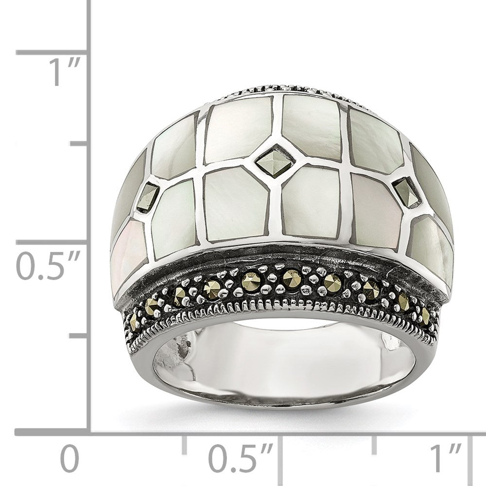 Sterling Silver Marcasite & Mother Of Pearl Ring