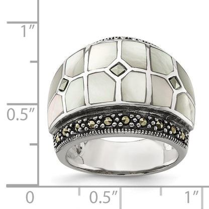 Sterling Silver Marcasite & Mother Of Pearl Ring