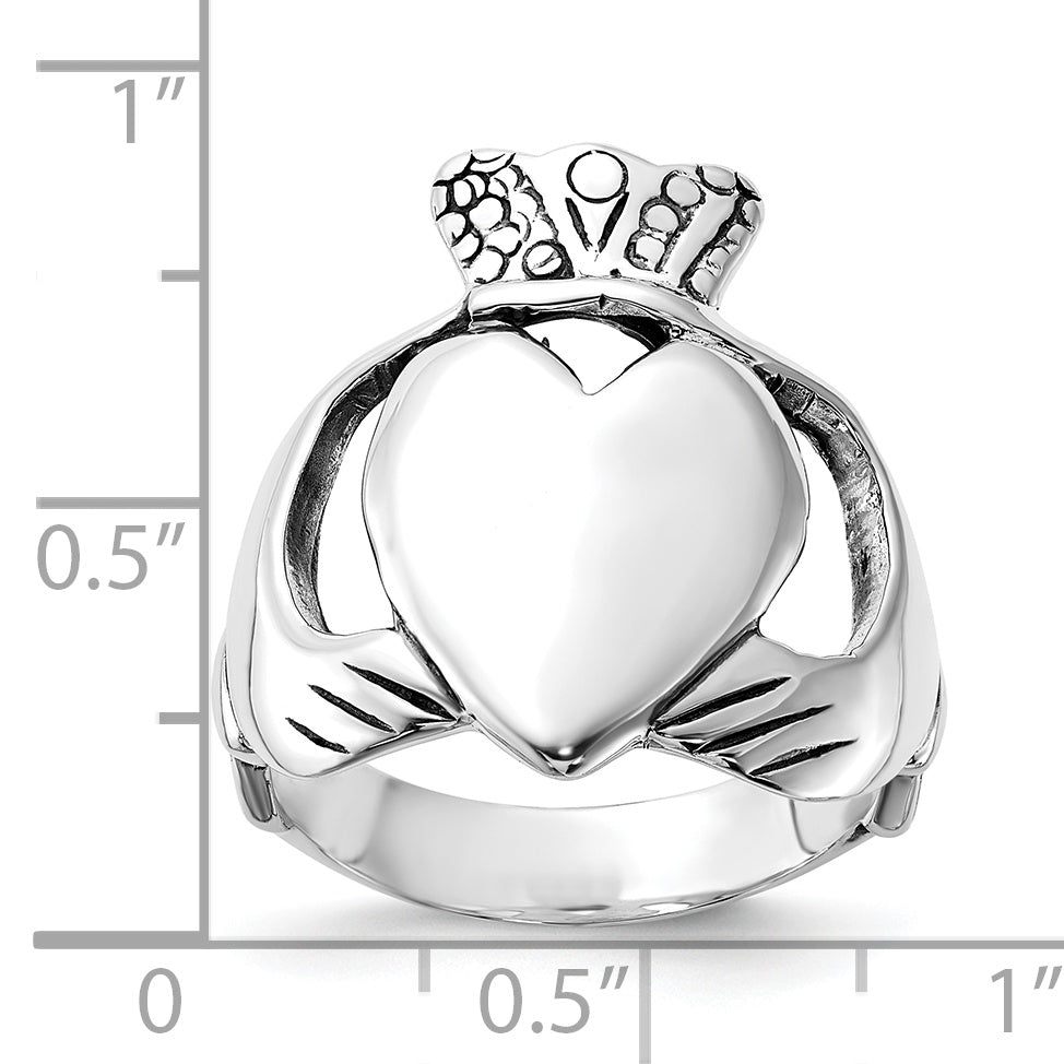 Sterling Silver Polished & Antiqued Claddagh Ring (Size 8 Only)