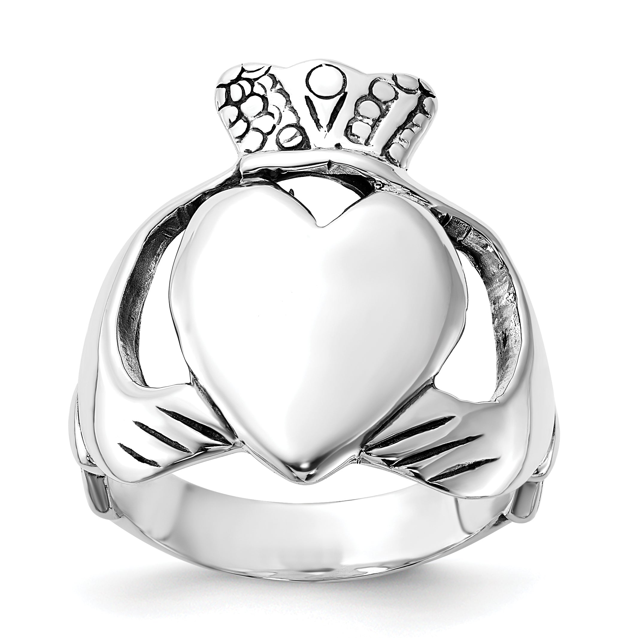 Sterling Silver Polished & Antiqued Claddagh Ring (Size 8 Only)
