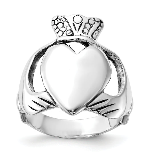 Sterling Silver Polished & Antiqued Claddagh Ring (Size 8 Only)