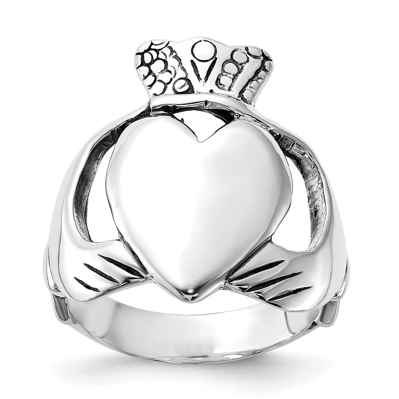 Sterling Silver Polished & Antiqued Claddagh Ring (Size 8 Only)