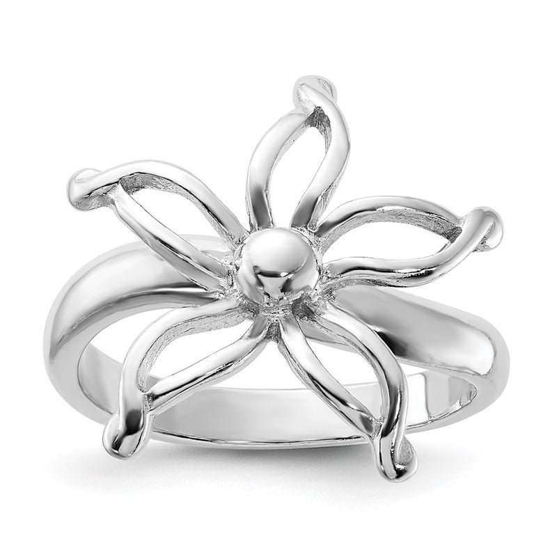 Sterling Silver Polished Flower Ring (Size 6 Only)