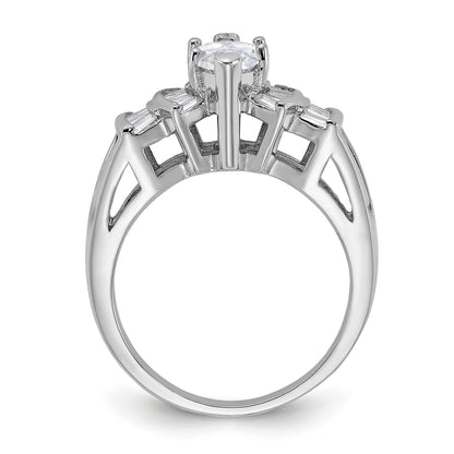Sterling Silver Rhodium Plated Marquise Shape Center Cz Ring