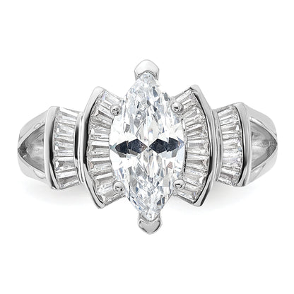 Sterling Silver Rhodium Plated Marquise Shape Center Cz Ring
